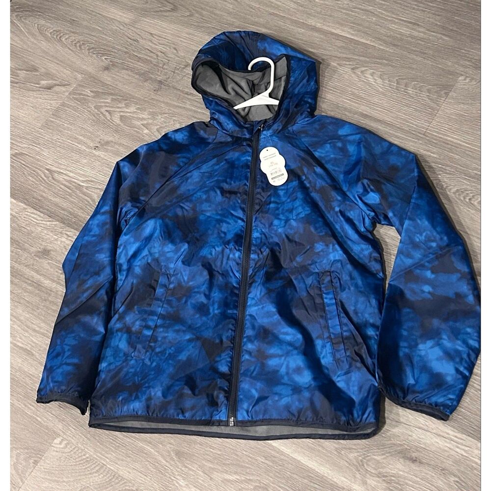 Wonder Nation Hooded Rain Jacket Fleece Lined Blue Boys XL 14 16 NWT